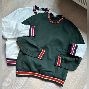 Set of 2- J. Crew Men’s Heritage Fleece Crewneck Sweatshirt with Stripe Trim